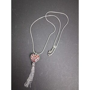 Cage Heart Filigree Charm Pendant Opera Necklace Tassel 30in Gypsy Whimsigoth